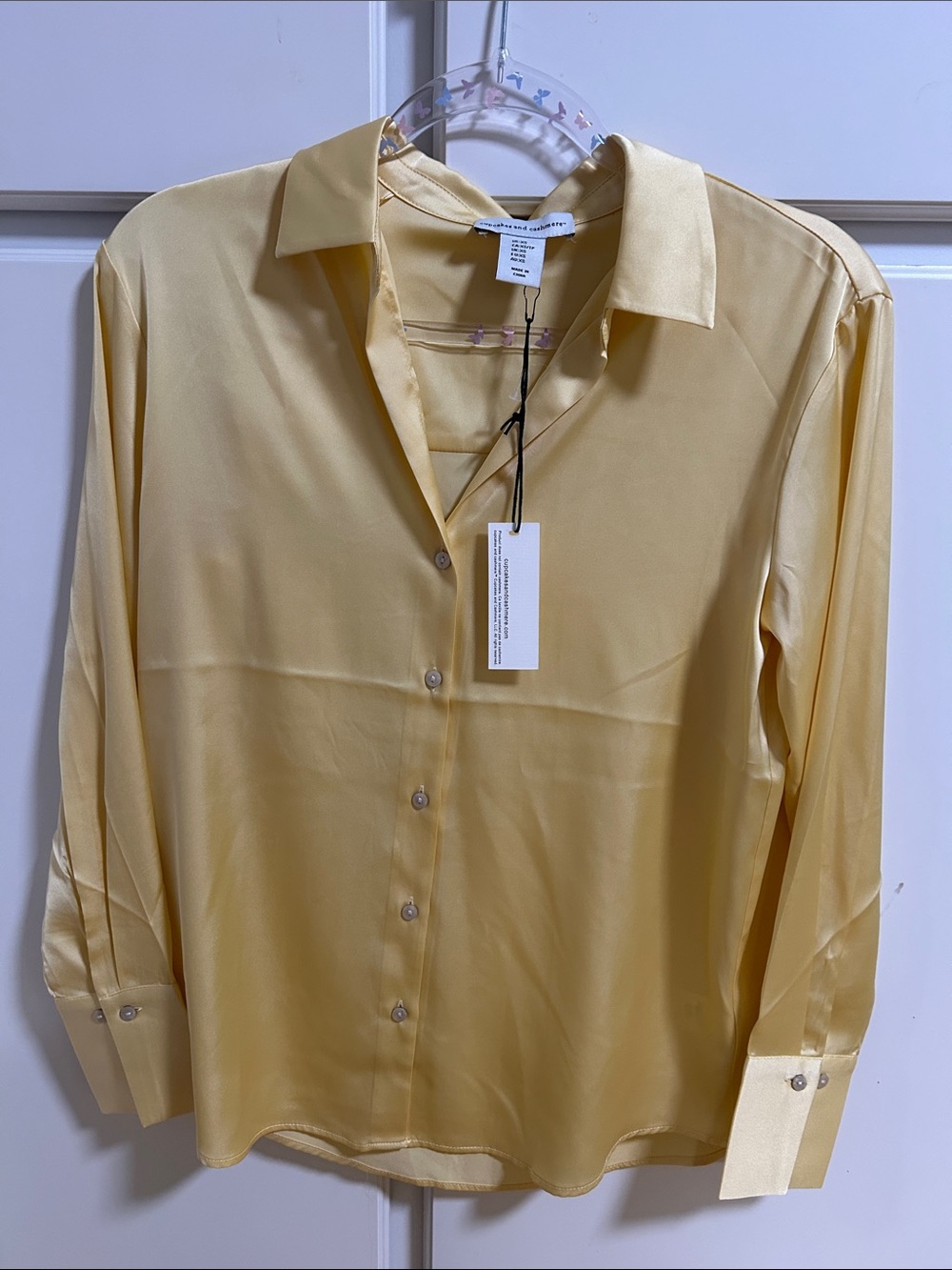 Cupcakes and Cashmere Yellow Long-Sleeve Silky Blouse NWT XS